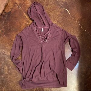 Ladies Z Supply Lace Up Waffle Pullover Hoodie